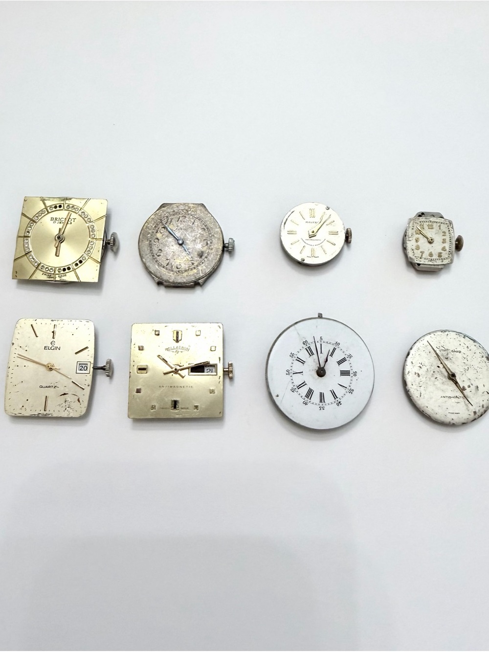 Vintage Watch Parts Lot Movement & Dials Watchmaker Repair Elgin, Rollatron